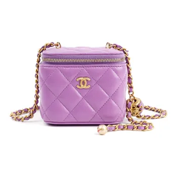 CHANEL Sheepskin Box Bag, Shoulder Bag, Crossbody Bag Trumpets Women's Purple