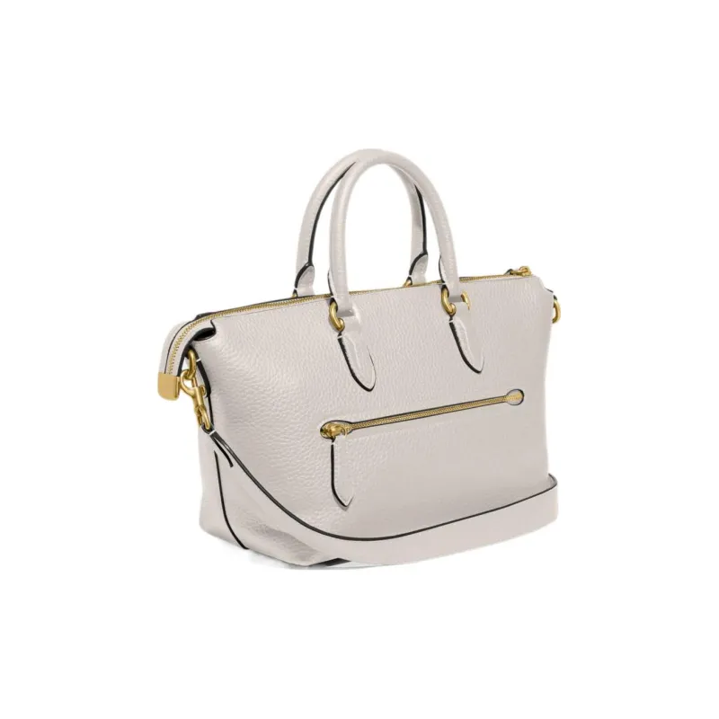 COACH Cara Pebbled Leather Briefcase, Shoulder Bag, Crossbody Bag Tubas Women's Chalk White-1