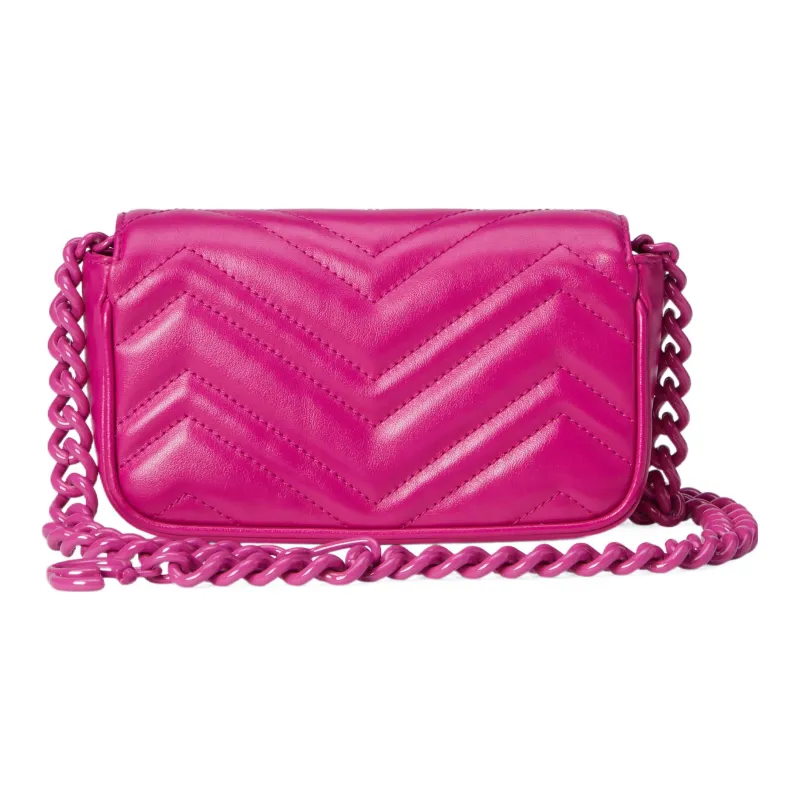 GUCCI Marmont Leather One Shoulder Handbags Fanny Pack Extra Mini Women's Fuchsia-1