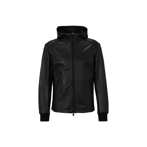 HUGO BOSS Leather Jackets Men Black