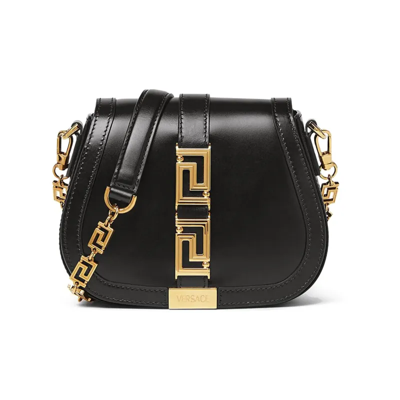 FANSIZHE Greca Goddess Cow Leather Crossbody Bag, Shoulder Bag Women's Black-0