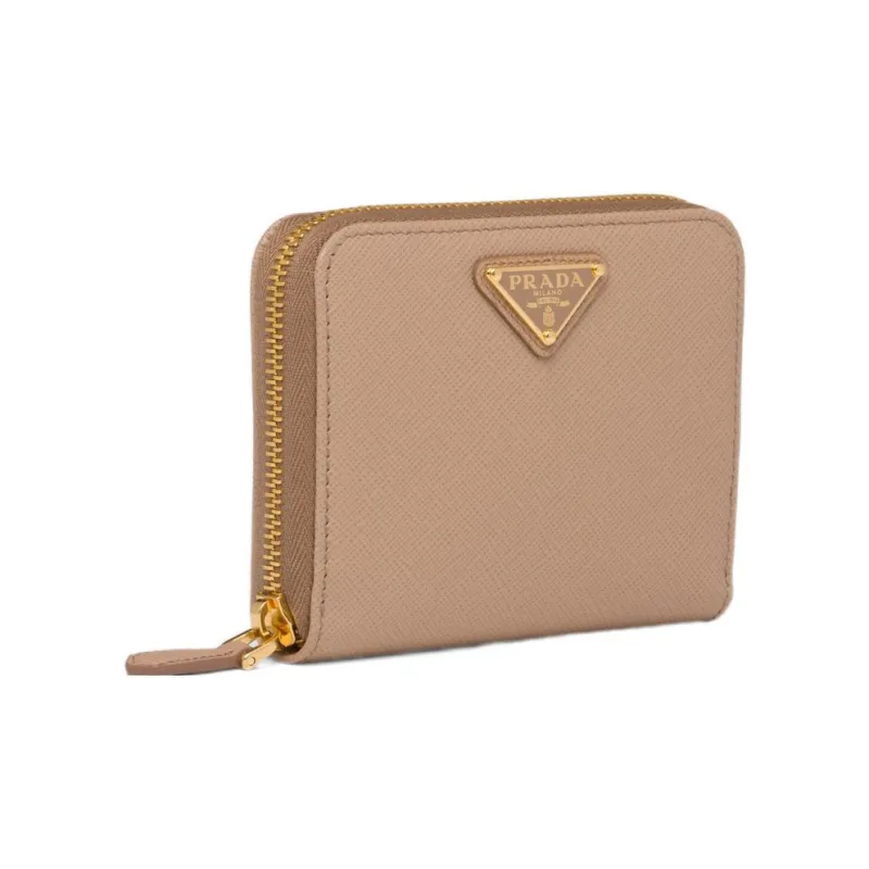 PRADA Saffiano Leather Wallet Small Size Women's Brown-2