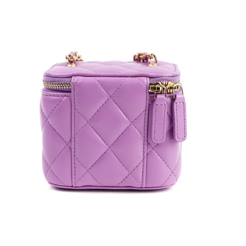 CHANEL Sheepskin Box Bag, Shoulder Bag, Crossbody Bag Trumpets Women's Purple-2
