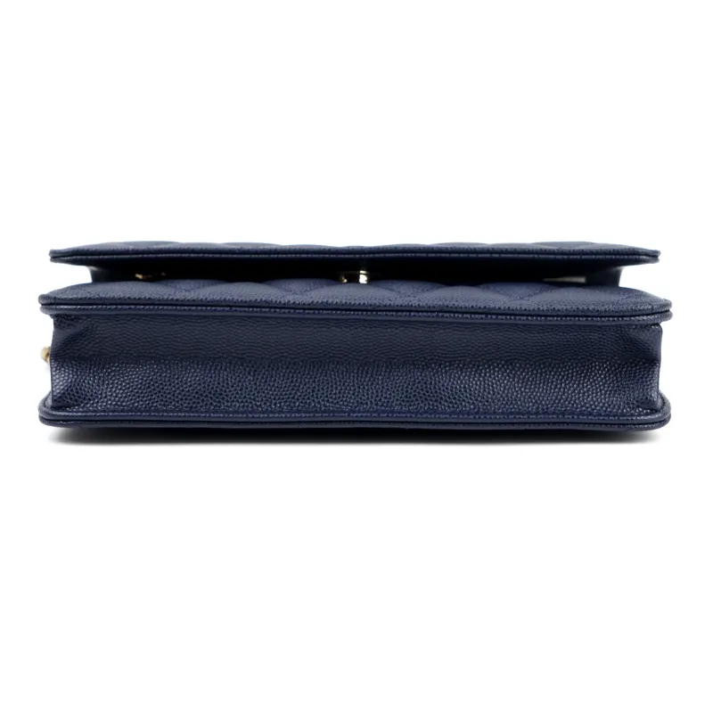 CHANEL WOC Grain Embossed Caviar Cow Leather Shoulder Bag, Crossbody Bag Women's Navy Blue-3