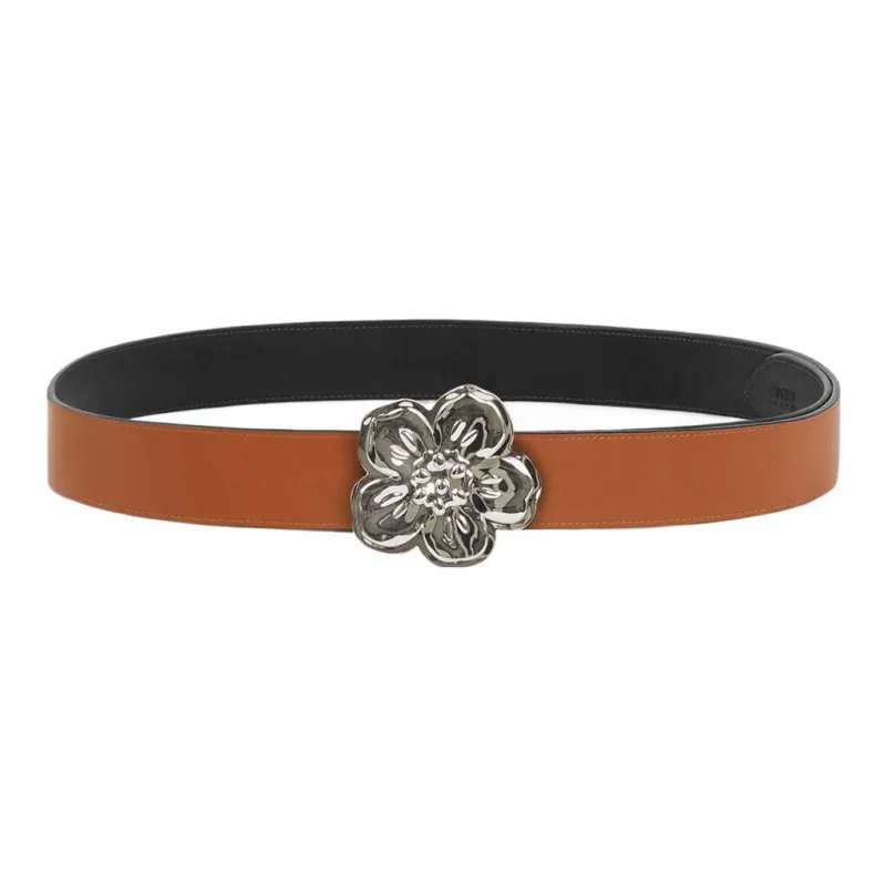 KENZO Floral Shape Smooth Buckle Belt Unisex Silver-1