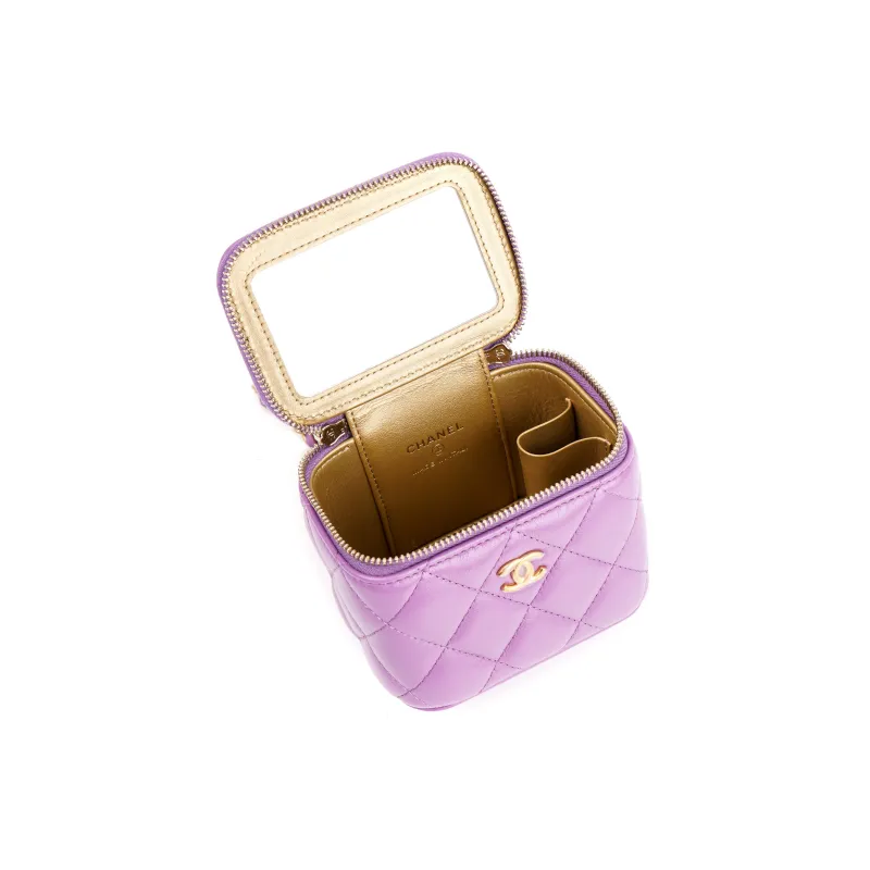 CHANEL Sheepskin Box Bag, Shoulder Bag, Crossbody Bag Trumpets Women's Purple-4