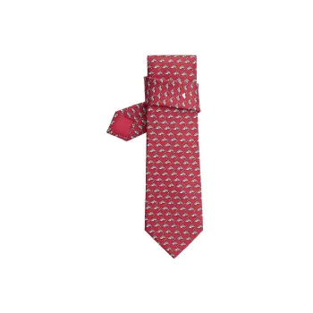 HERMES Tie Men's Red/Light Gray/Sky Blue