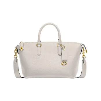 COACH Cara Pebbled Leather Briefcase, Shoulder Bag, Crossbody Bag Tubas Women's Chalk White