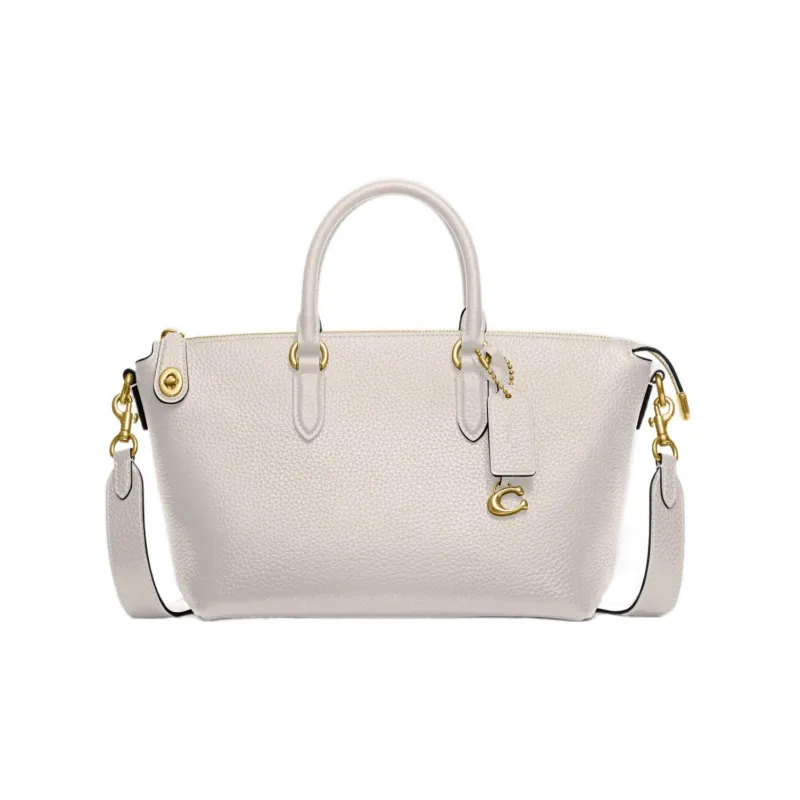 COACH Cara Pebbled Leather Briefcase, Shoulder Bag, Crossbody Bag Tubas Women's Chalk White-0
