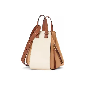LOEWE Hammock Cow Leather Patchwork Suede Hammock Bag Portable Crossbody Bag Shoulder Bag Small Size Women's Cream/Sand