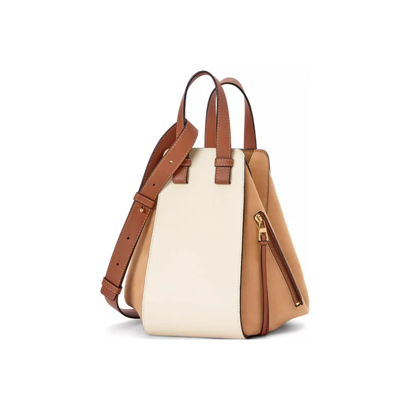 LOEWE Hammock Cow Leather Patchwork Suede Hammock Bag Portable Crossbody Bag Shoulder Bag Small Size Women's Cream/Sand-0