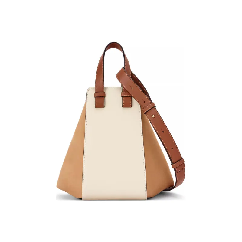 LOEWE Hammock Cow Leather Patchwork Suede Hammock Bag Portable Crossbody Bag Shoulder Bag Small Size Women's Cream/Sand-3