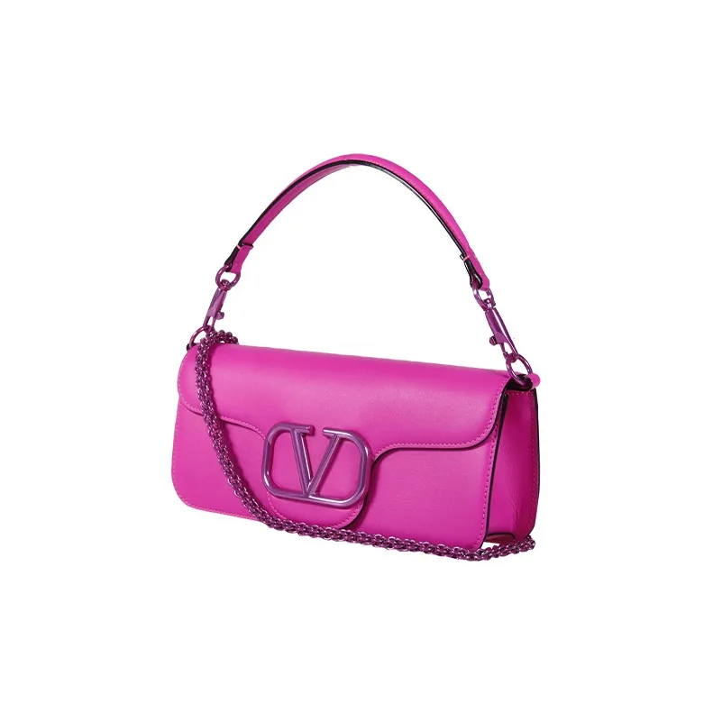 Valentino Locò Leather Portable Crossbody Bag Shoulder Bag Women's Pink Purple-1