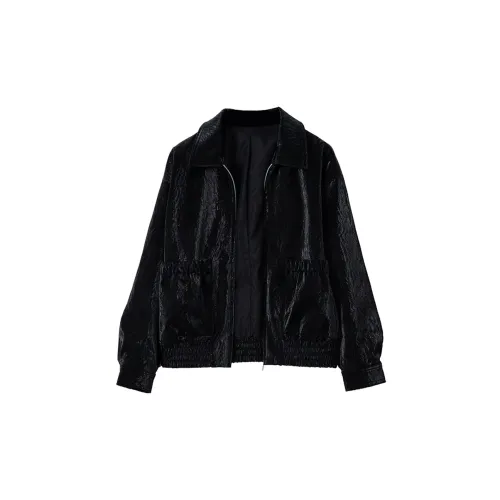 SOON FLOWER Leather Jackets Women's Black