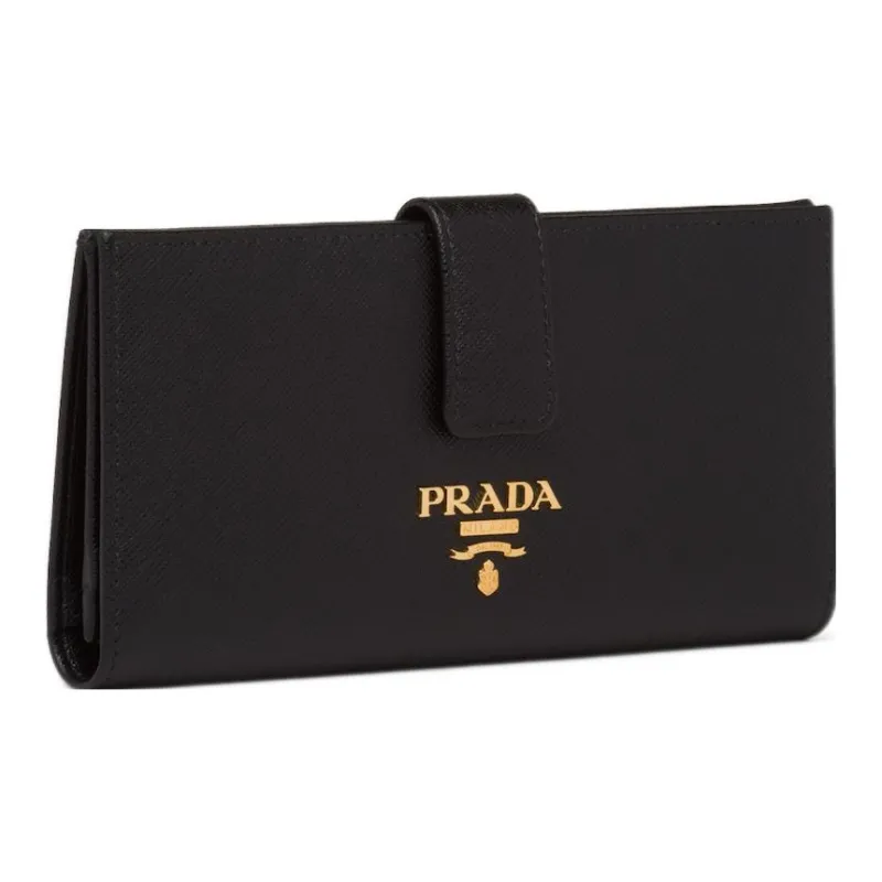 PRADA Saffiano Leather Wallet Large Size Women's Black-1