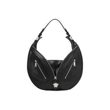VERSACE Cow Leather Crescent Bag Handbag, Shoulder Bag Women's Black