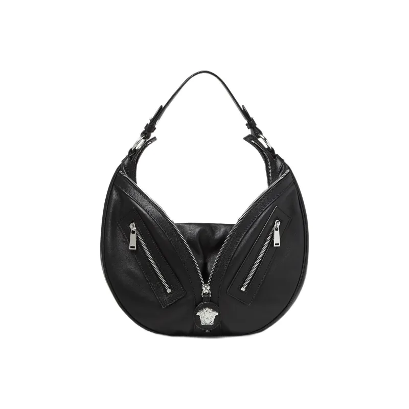 VERSACE Cow Leather Crescent Bag Handbag, Shoulder Bag Women's Black-0