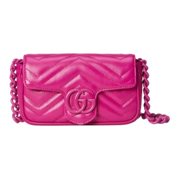 GUCCI Marmont Leather One Shoulder Handbags Fanny Pack Extra Mini Women's Fuchsia