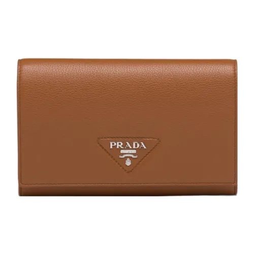 PRADA Leather Wallet Large Size Women's Brown