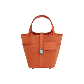 HERMES Picotin Goeland Canvas With Swift Calfskin Bucket Bag Pocket Bag Basket Bag Handbag Women's Orange