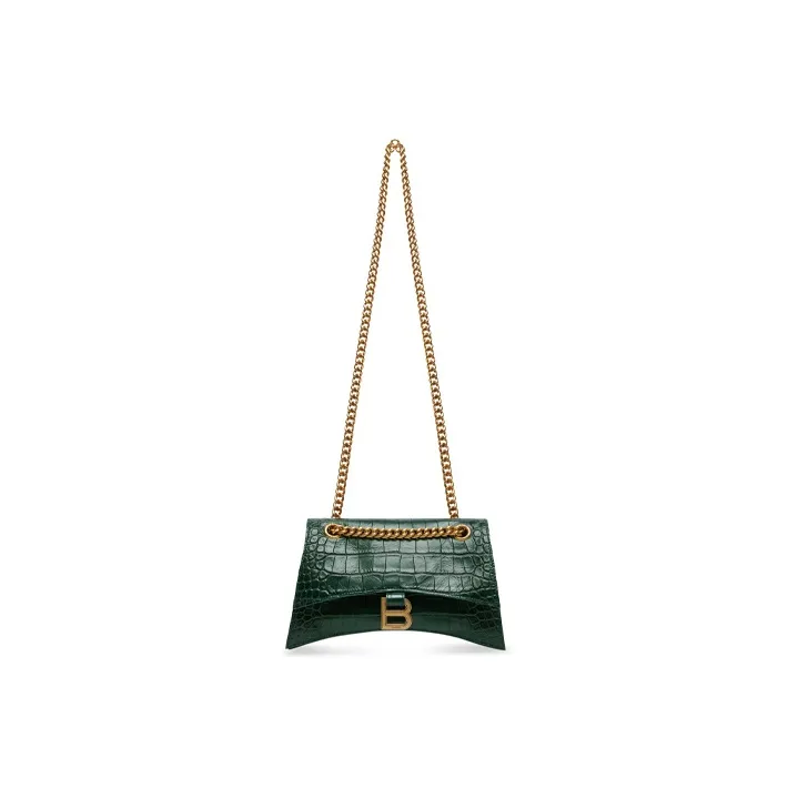 Balenciaga CRUSH Crocodile Pattern Embossed Calfskin Portable Crossbody Bag Shoulder Bag Women's Forest Green-5