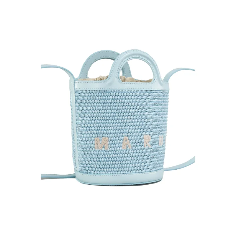MARNI TROPICALIA Leather Bucket Bag, Portable Crossbody Bag, Shoulder Bag Women's Light Blue-2