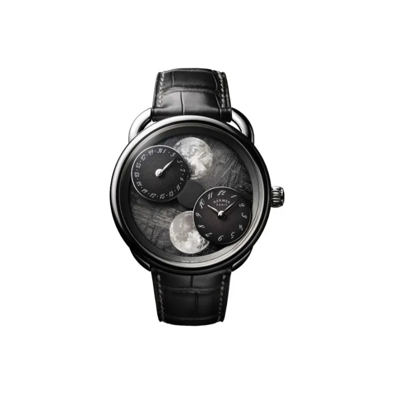 HERMES Wrist Watch Automatic Mechanical Movement Genuine Leather Strap Black Dial Men's-0