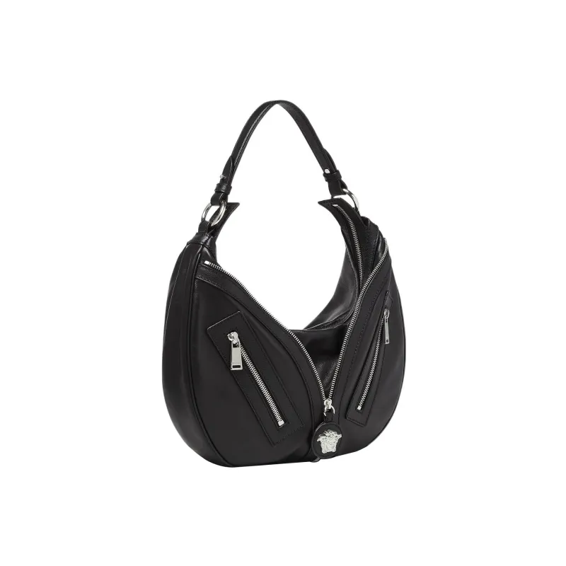 VERSACE Cow Leather Crescent Bag Handbag, Shoulder Bag Women's Black-1