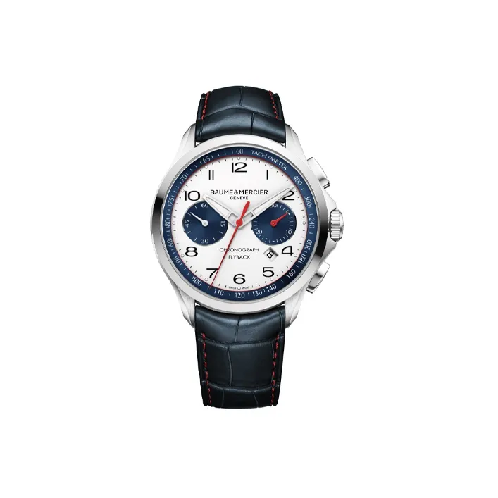Baume & Mercier Automatic Mechanical Movement Men's Watch 44mm White Dial Stainless Steel Case Crocodile Leather Strap-0