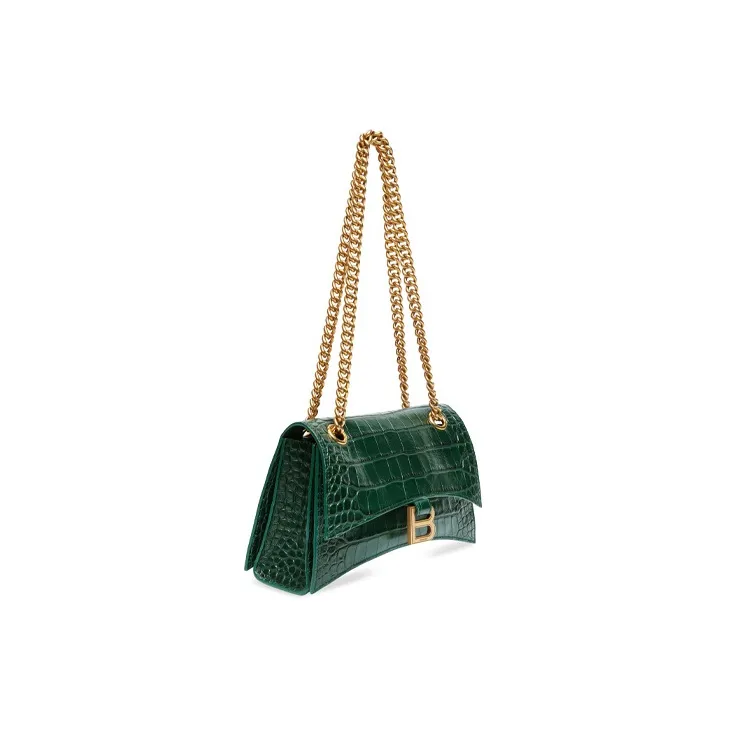 Balenciaga CRUSH Crocodile Pattern Embossed Calfskin Portable Crossbody Bag Shoulder Bag Women's Forest Green-1