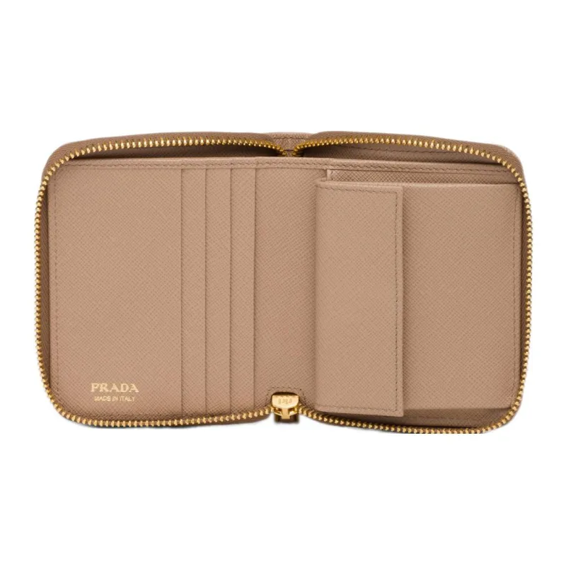 PRADA Saffiano Leather Wallet Small Size Women's Brown-3