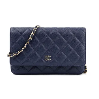 CHANEL WOC Grain Embossed Cow Leather Shoulder Bag, Crossbody Bag Women's Navy Blue