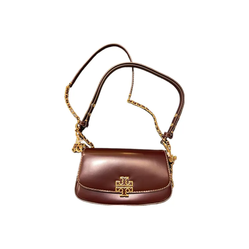 TORY BURCH Britten Leather Shoulder Bag Baguette Bag Portable Crossbody Bag Shoulder Bag Women's Burgundy-0