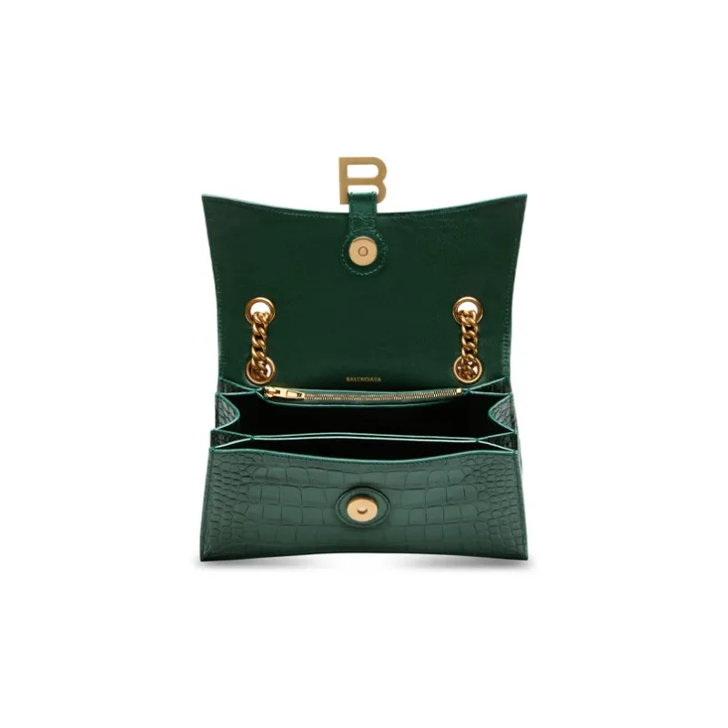 Balenciaga CRUSH Crocodile Pattern Embossed Calfskin Portable Crossbody Bag Shoulder Bag Women's Forest Green-4