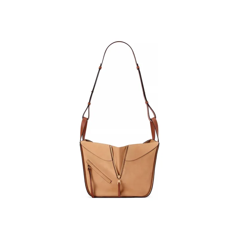 LOEWE Hammock Cow Leather Patchwork Suede Hammock Bag Portable Crossbody Bag Shoulder Bag Small Size Women's Cream/Sand-4