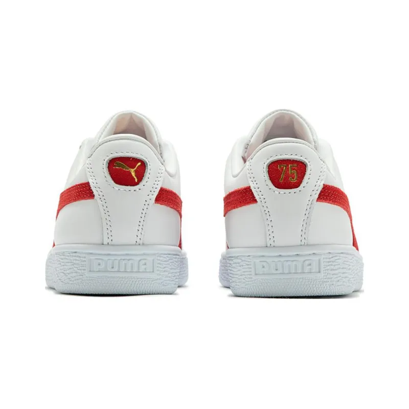 PUMA Basket Classic 75Y Anti Slip Wear Resistant Low Top Skateboard Shoes Unisex White Red-4