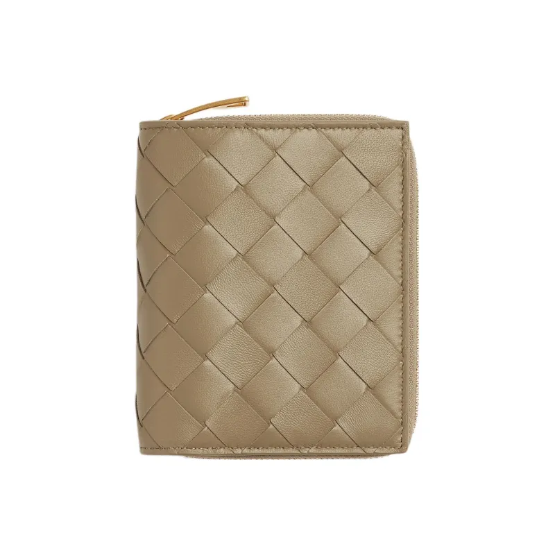 Bottega Veneta Lambskin Cow Leather Patchwork Wallet Small Size Women's Taupe-0