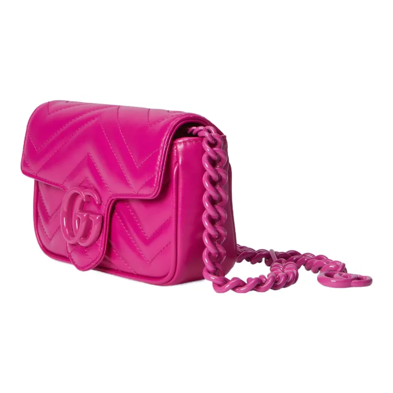 GUCCI Marmont Leather One Shoulder Handbags Fanny Pack Extra Mini Women's Fuchsia-2