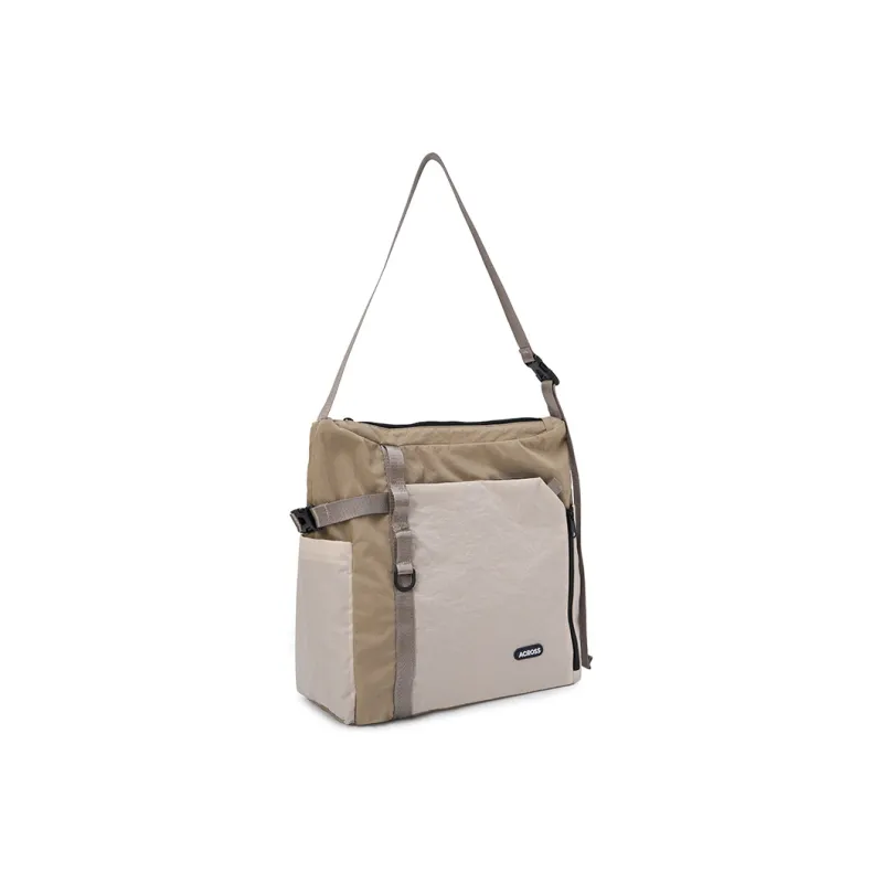 ACROSS Polyester Shoulder Bag, Crossbody Bag Large Size Unisex Khaki/Gray/Black-1