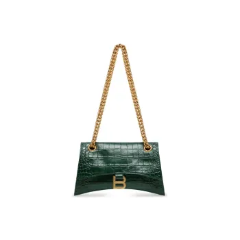 Balenciaga CRUSH Crocodile Pattern Embossed Calfskin Portable Crossbody Bag Shoulder Bag Women's Forest Green