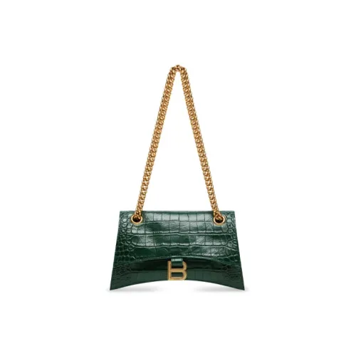 Balenciaga CRUSH Crocodile Pattern Embossed Calfskin Portable Crossbody Bag Shoulder Bag Women's Forest Green