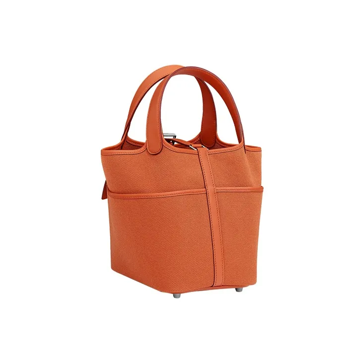 HERMES Picotin Goeland Canvas With Swift Calfskin Bucket Bag Pocket Bag Basket Bag Handbag Women's Orange-3