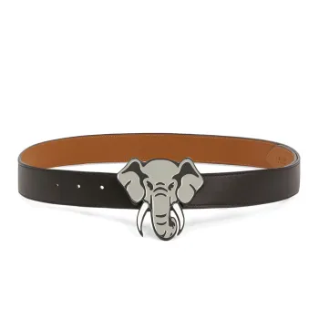 KENZO Fashion Elephant Pattern Smooth Buckle Belt Unisex Black/Brown Width: 4cm