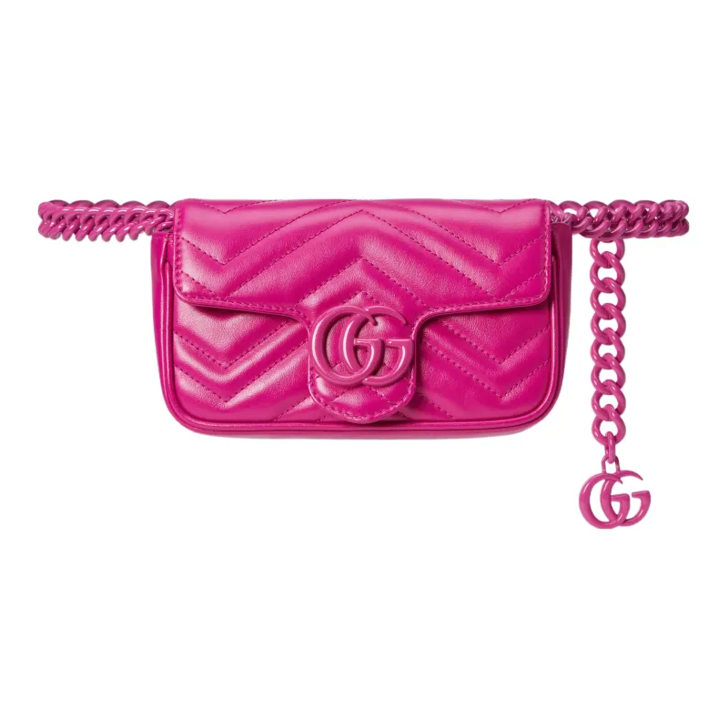 GUCCI Marmont Leather One Shoulder Handbags Fanny Pack Extra Mini Women's Fuchsia-4