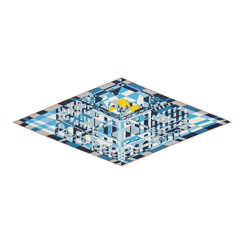 HERMES Faubourg Silk Scarves Men Blue-0