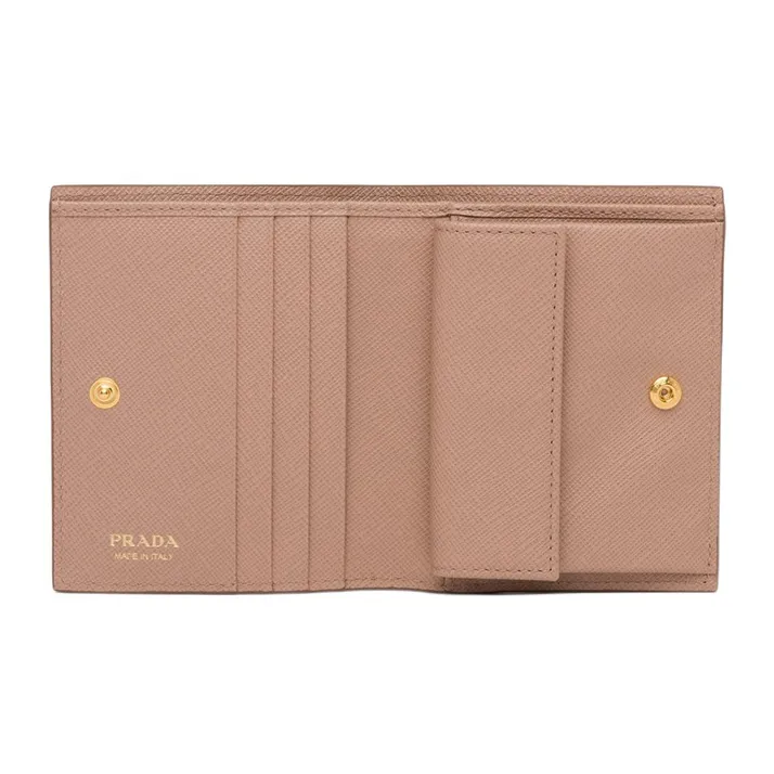 PRADA Saffiano Leather Wallet Small Size Women's Pink-3