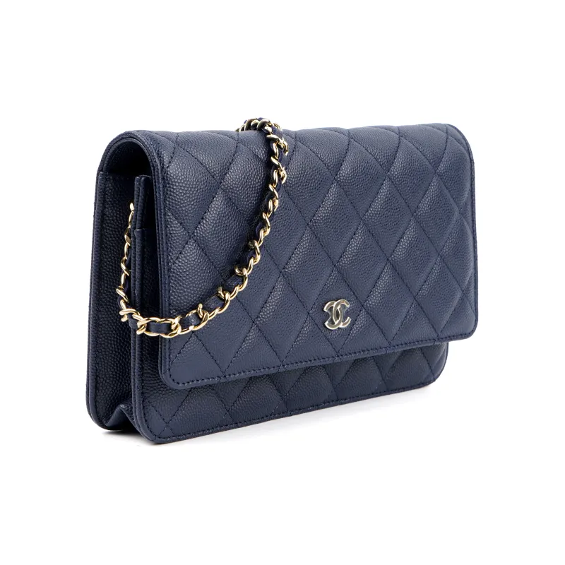 CHANEL WOC Grain Embossed Caviar Cow Leather Shoulder Bag, Crossbody Bag Women's Navy Blue-1
