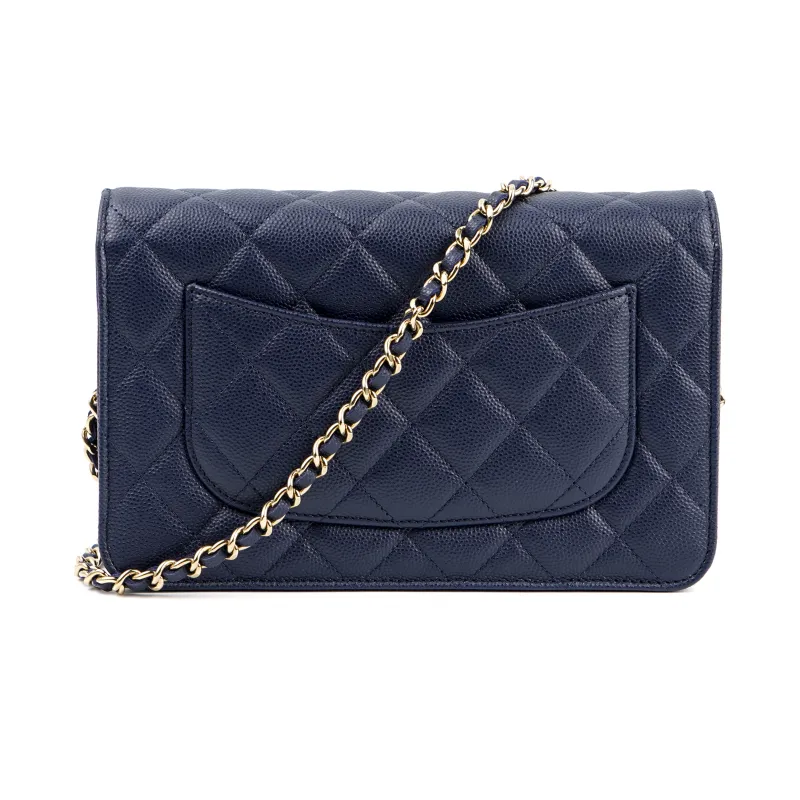 CHANEL WOC Grain Embossed Caviar Cow Leather Shoulder Bag, Crossbody Bag Women's Navy Blue-2