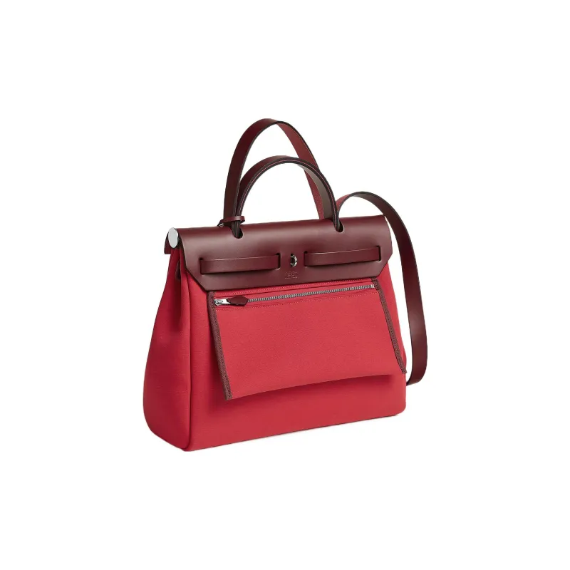 HERMES Herbag Officier Canvas With Hunter Cow Leather Handbag Shoulder Bag Crossbody Bag Women's Dujuan Red/Hermes Red-2
