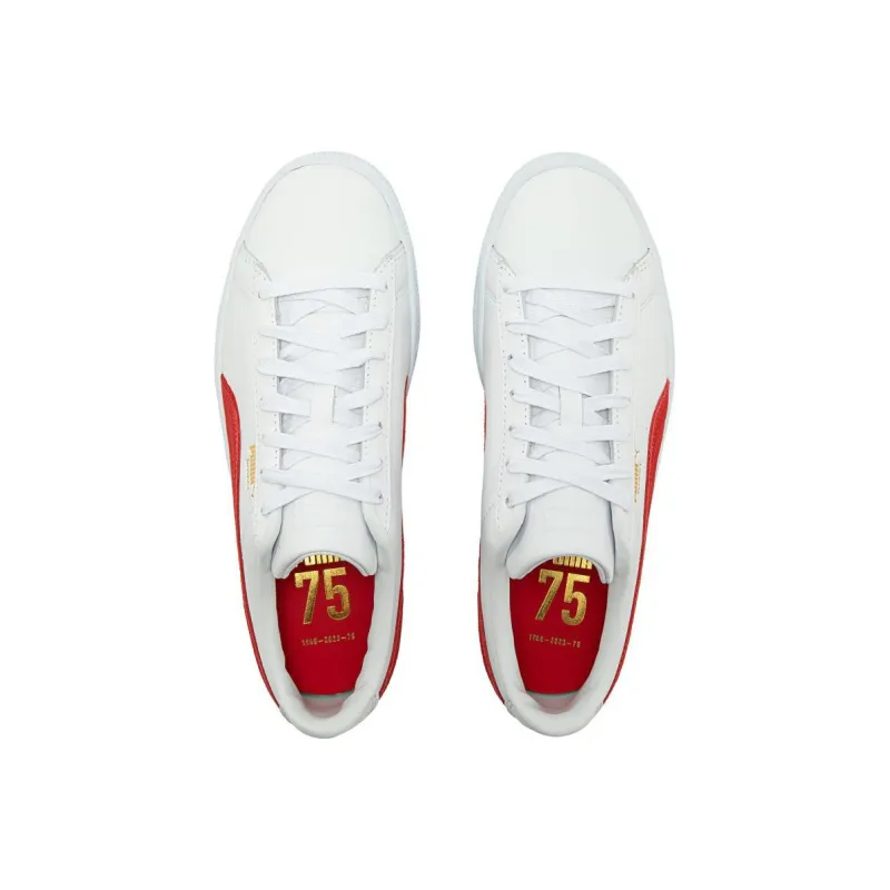 PUMA Basket Classic 75Y Anti Slip Wear Resistant Low Top Skateboard Shoes Unisex White Red-3